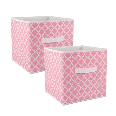CONVENIENCE CONCEPTS 11 x 11 x 11 in. Nonwoven Lattice Sorbet Square Polyester Storage Cube, Pink - Set of 2 HI2567488